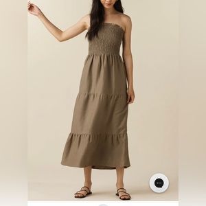 NWOT Vetta The Smocked Tiered strapless halter Dress Color New Dark Khaki XS
